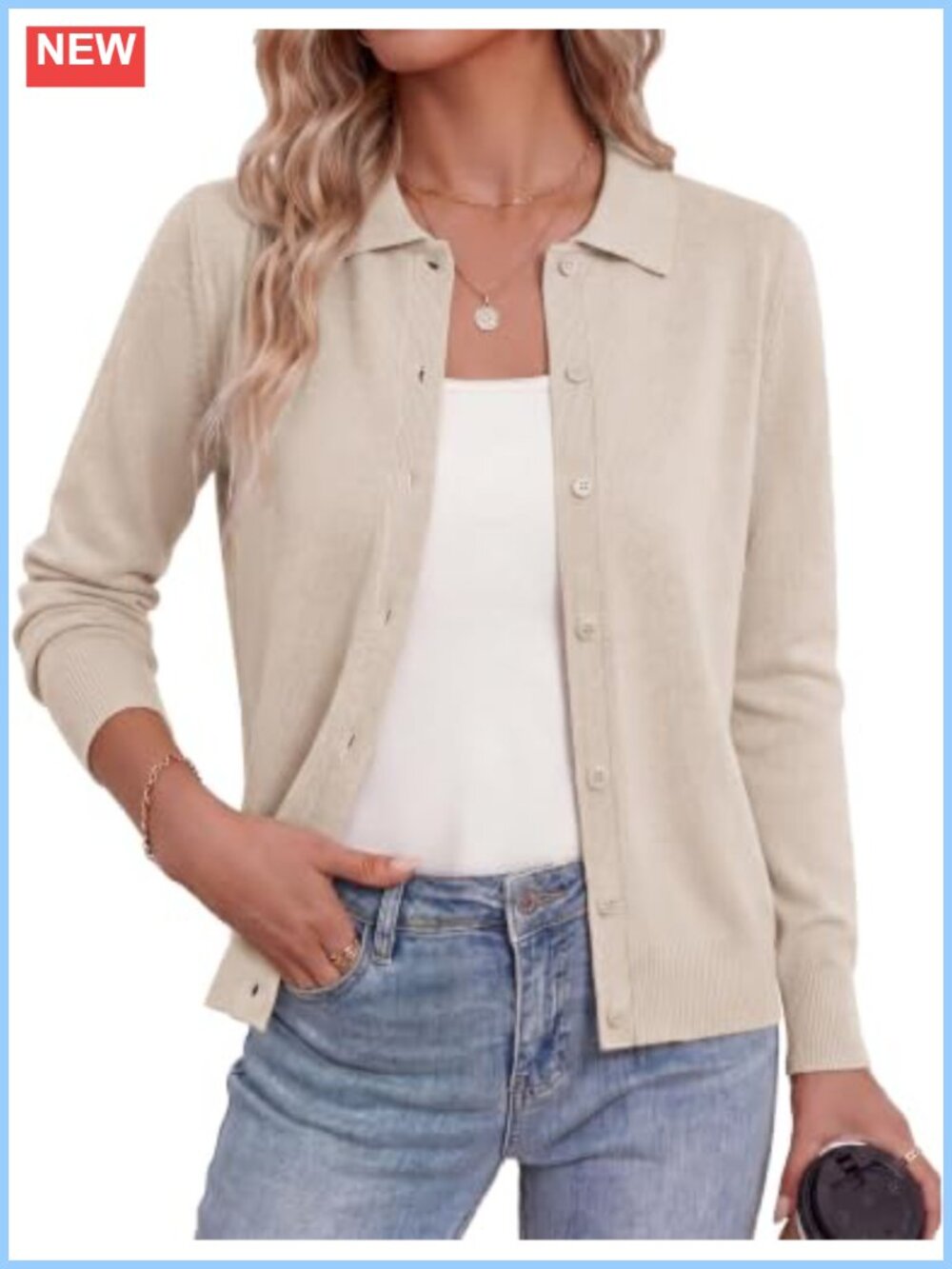 Women's Lightweight Long Sleeve Cardigan Button Down Lapel Neck